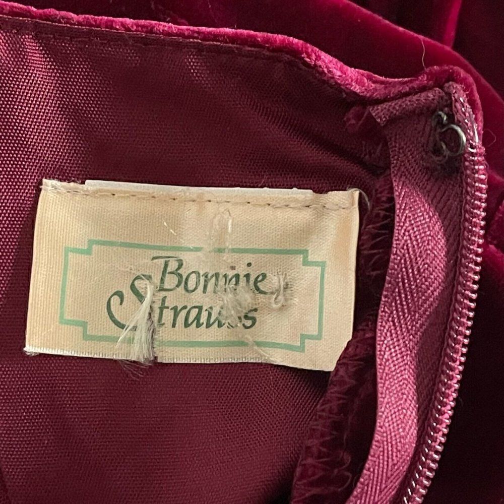 Vintage 1970s Womens Bonnie Strauss Red Crushed Velvet Square Neck Maxi Dress S - Picture 2 of 8